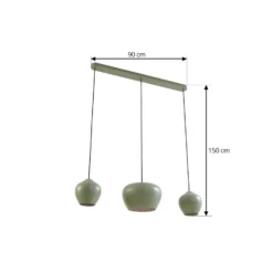 Lucande Hängeleuchte Malisa, grün, 3-fl., Metall, Länge 90cm