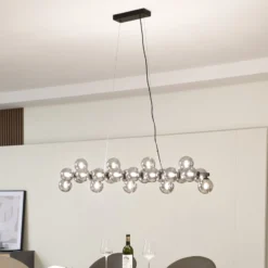 Lucande Hängeleuchte Naelen, schwarz/grau, 125 cm, Glas, G9