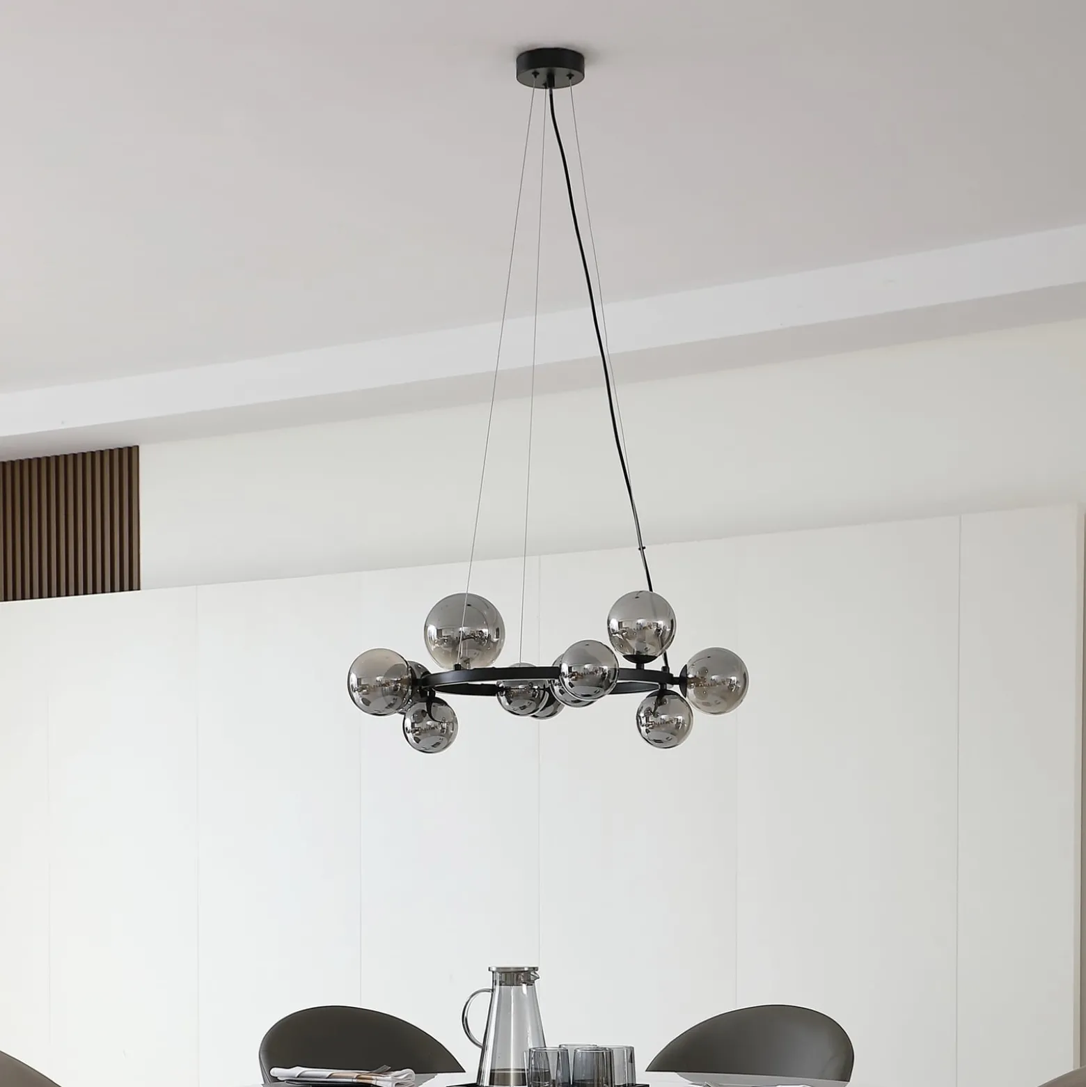 Lucande Hängeleuchte Naelen, schwarz/grau, 64,3 cm, Glas, G9