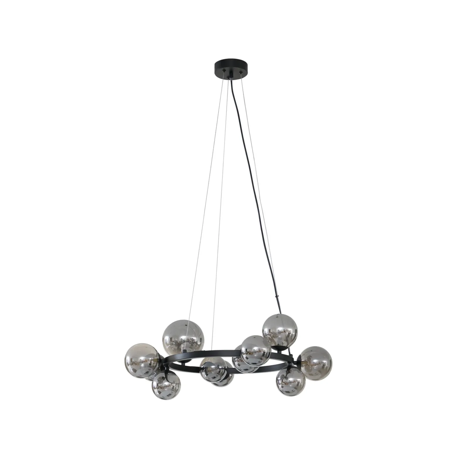 Lucande Hängeleuchte Naelen, schwarz/grau, 64,3 cm, Glas, G9