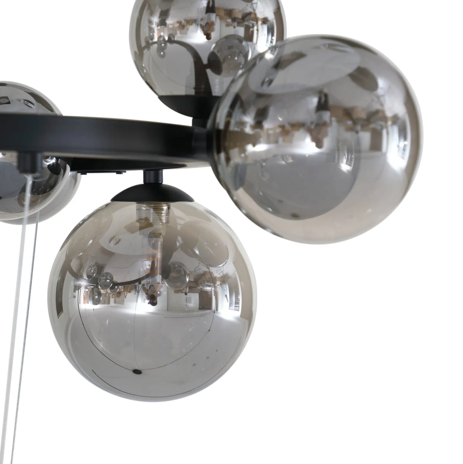 Lucande Hängeleuchte Naelen, schwarz/grau, 64,3 cm, Glas, G9