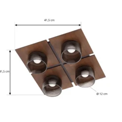 Lucande LED-Deckenlampe Eiko, 42 cm, walnuss/rauchgrau, Glas