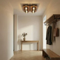 Lucande LED-Deckenlampe Eiko, 42 cm, walnuss/rauchgrau, Glas