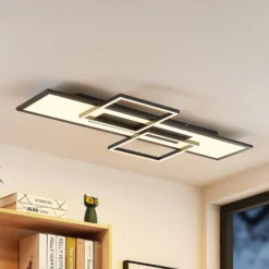 Lucande LED-Deckenlampe Narumi, CCT, 110cm, schwarz, Alu