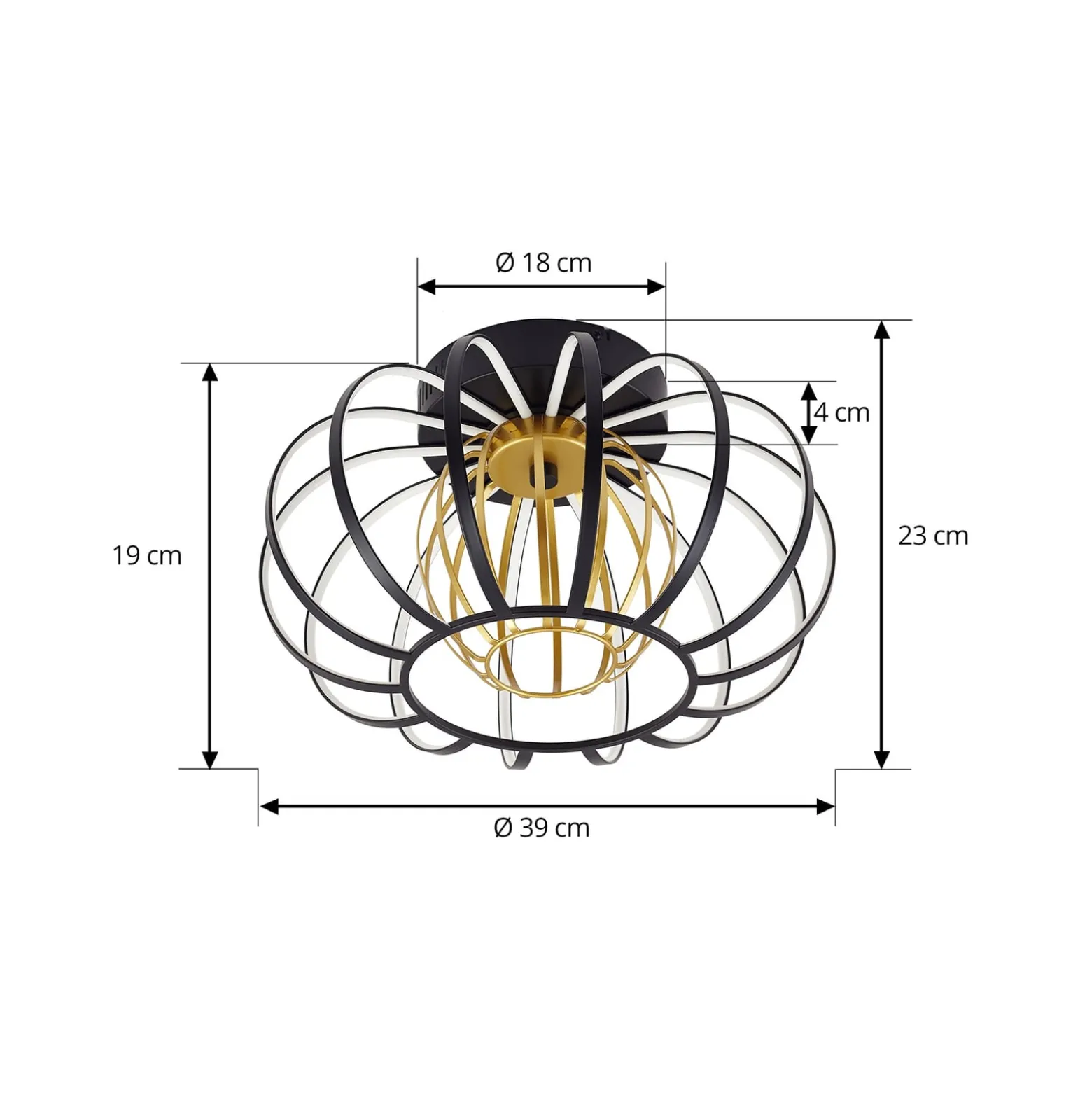 Lucande LED-Deckenleuchte Birger, Ø 39cm, schwarz/gold