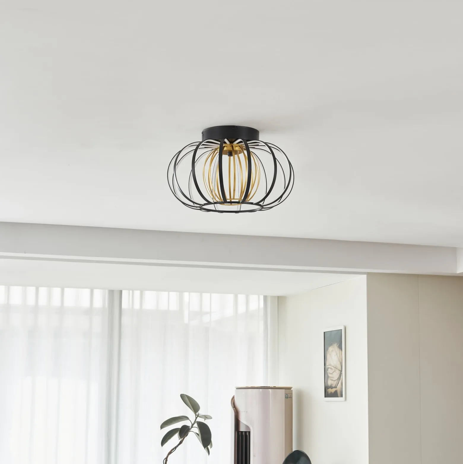 Lucande LED-Deckenleuchte Birger, Ø 39cm, schwarz/gold