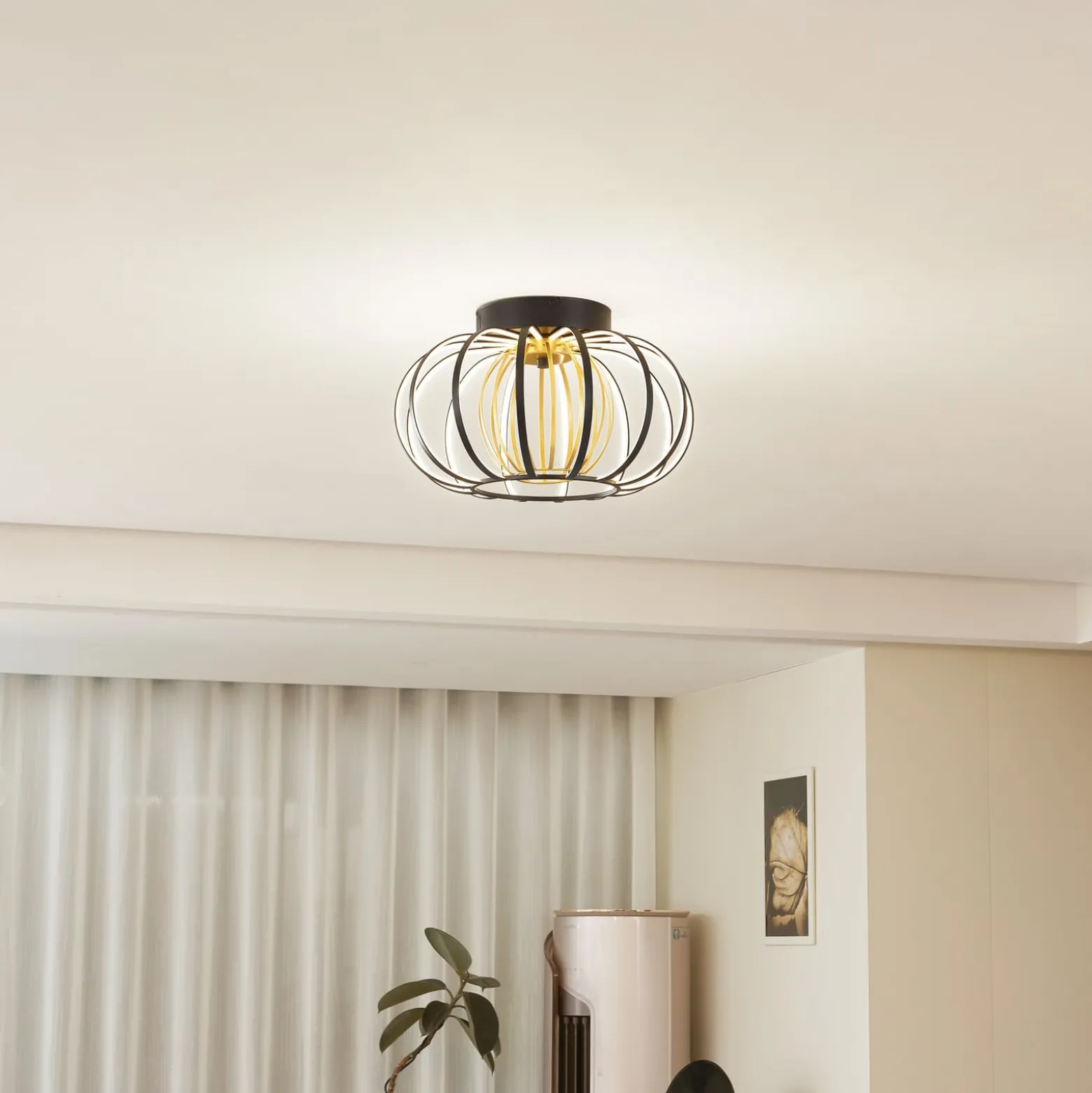 Lucande LED-Deckenleuchte Birger, Ø 39cm, schwarz/gold