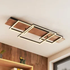 Lucande LED-Deckenleuchte Chariska, 95cm, schwarz, Holz, CCT