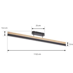 Lucande LED-Deckenleuchte Holven, schwarz/Holz, CCT, dimmbar