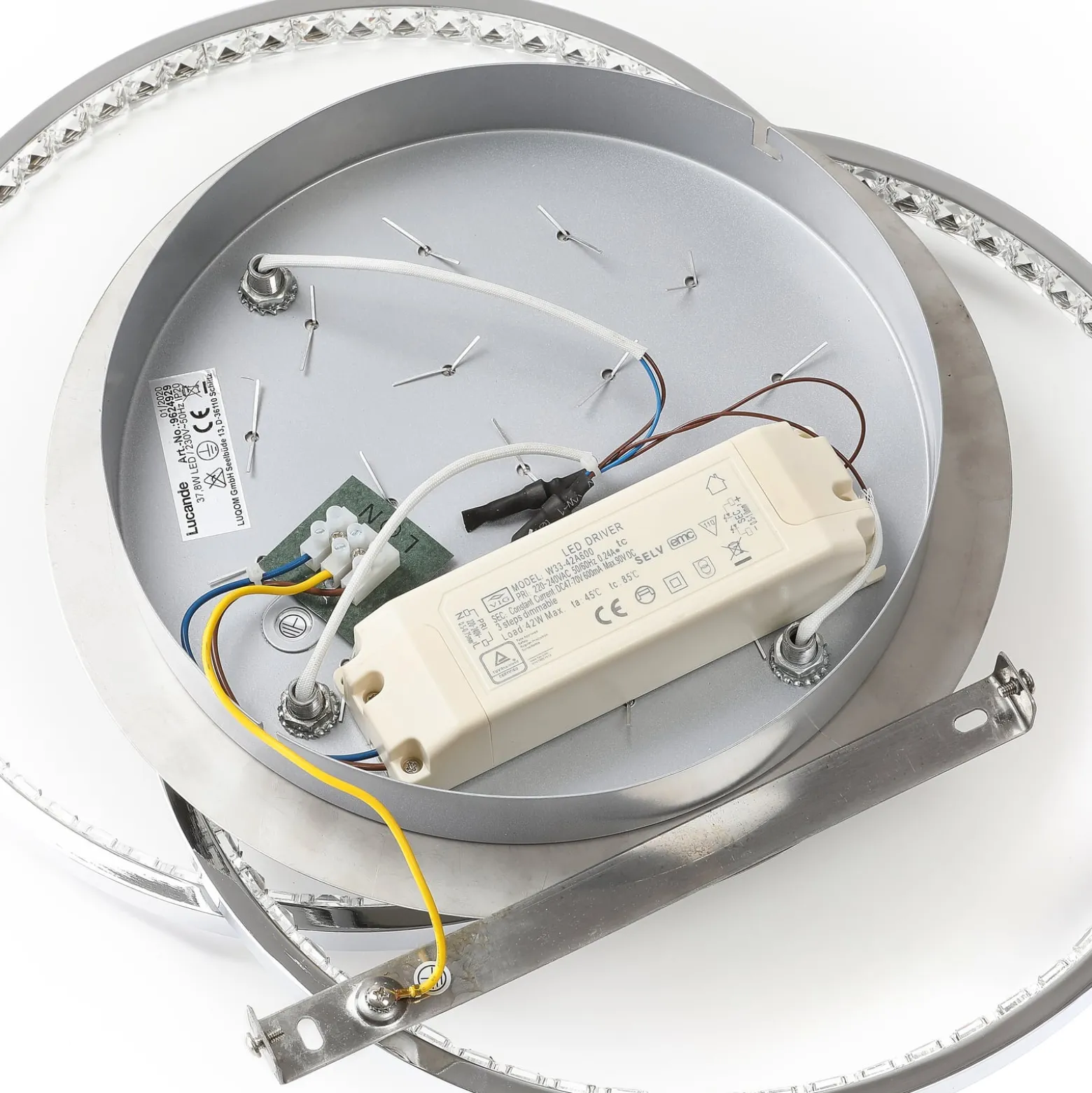 Lucande LED-Deckenleuchte Keely, chromfarben, Kristall, 45cm