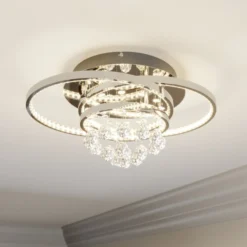 Lucande LED-Deckenleuchte Keely, chromfarben, Kristall, 45cm
