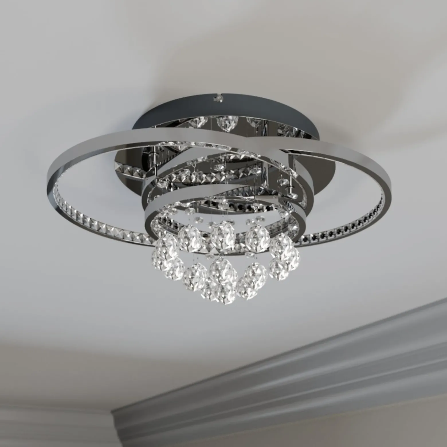 Lucande LED-Deckenleuchte Keely, chromfarben, Kristall, 45cm