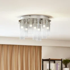 Lucande LED-Deckenleuchte Korvitha, 7-flammig, grau, Glas
