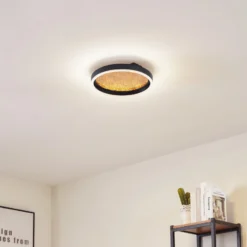 Lucande LED-Deckenleuchte Menulis, schwarz/gold, PC, Ø 30 cm