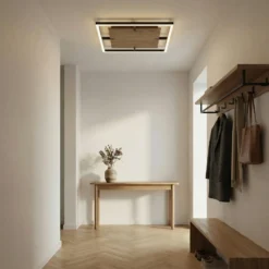 Lucande LED-Deckenleuchte Vectra, 50 x 50 cm, Holz, dimmbar
