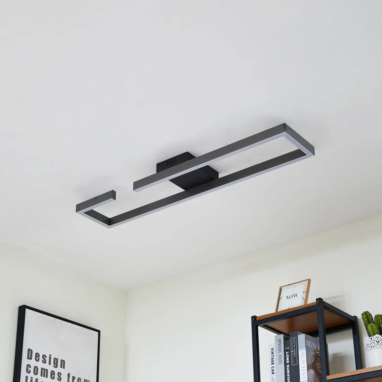 Lucande LED-Deckenleuchte Yvor, 100 cm, schwarz, Aluminium