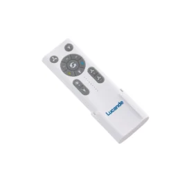 Lucande LED-Deckenventilator Airona, weiß/holz DC leise dim.