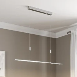 Lucande LED-Hängelampe Arnik, 120 cm, nickelfarben, dimmbar