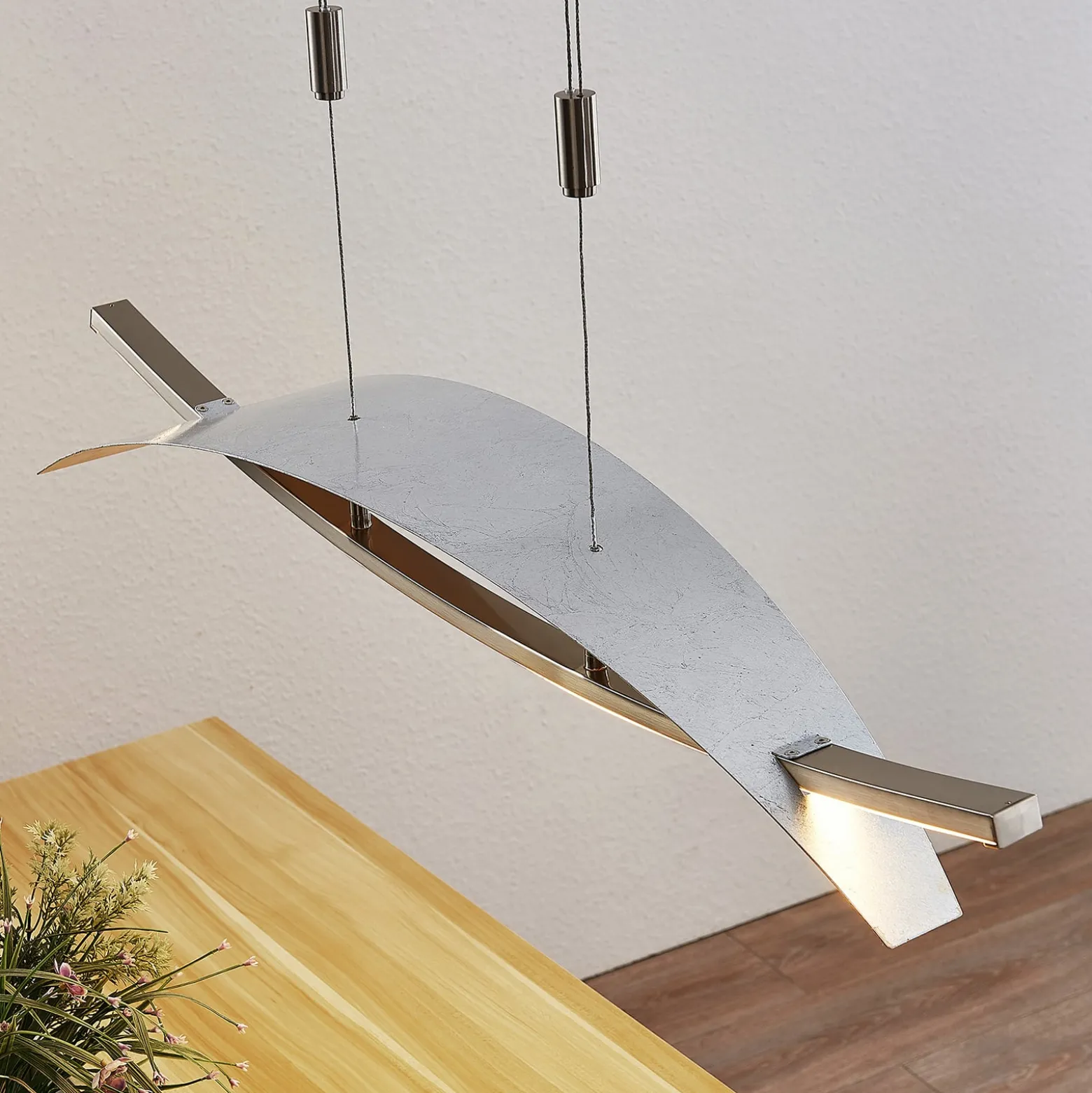 Lucande LED-Hängeleuchte Marija, 91 cm, silber, dimmbar