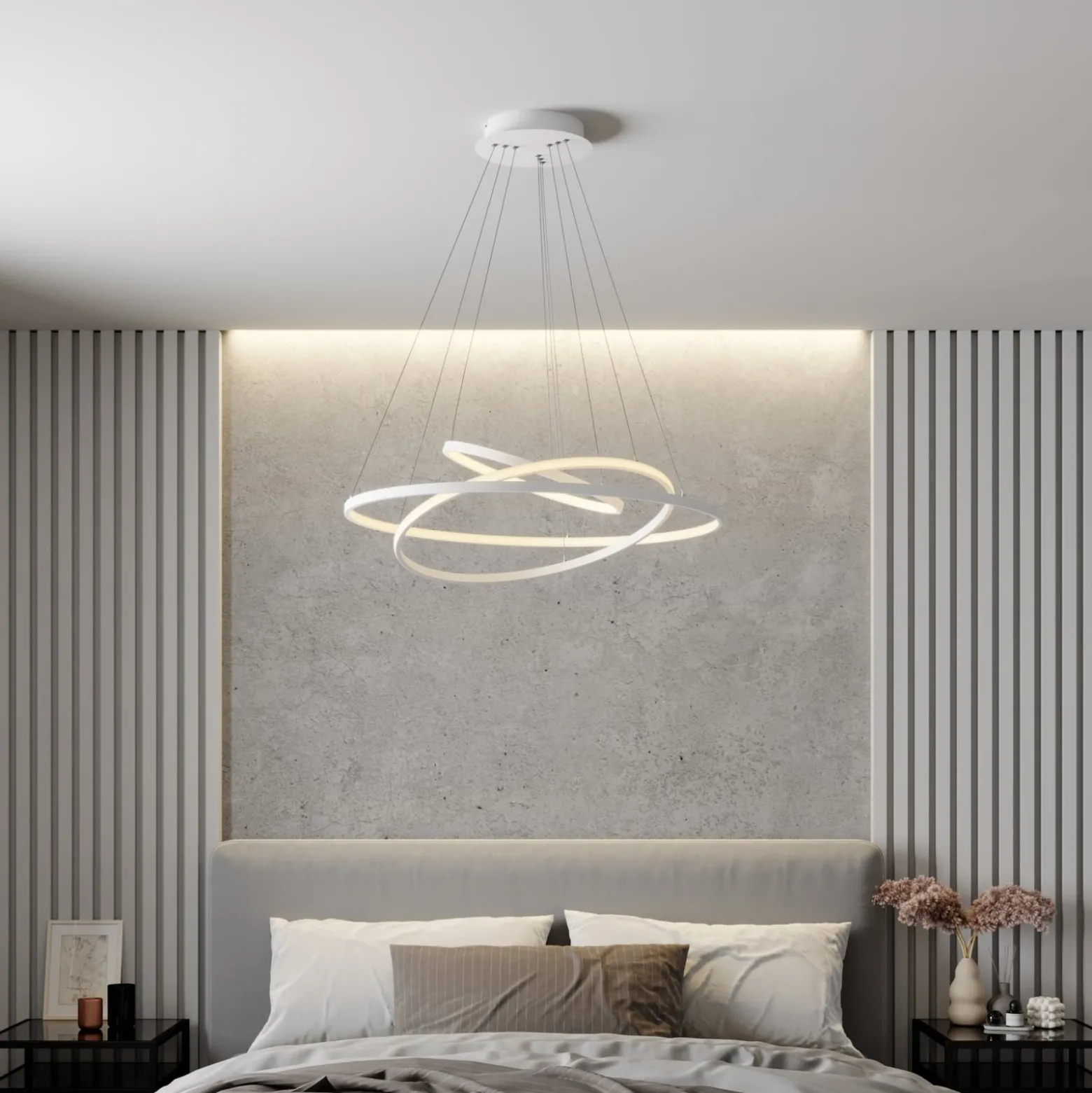 Lucande LED-Pendelleuchte Ezana, weiß, Metall, Ø 80cm