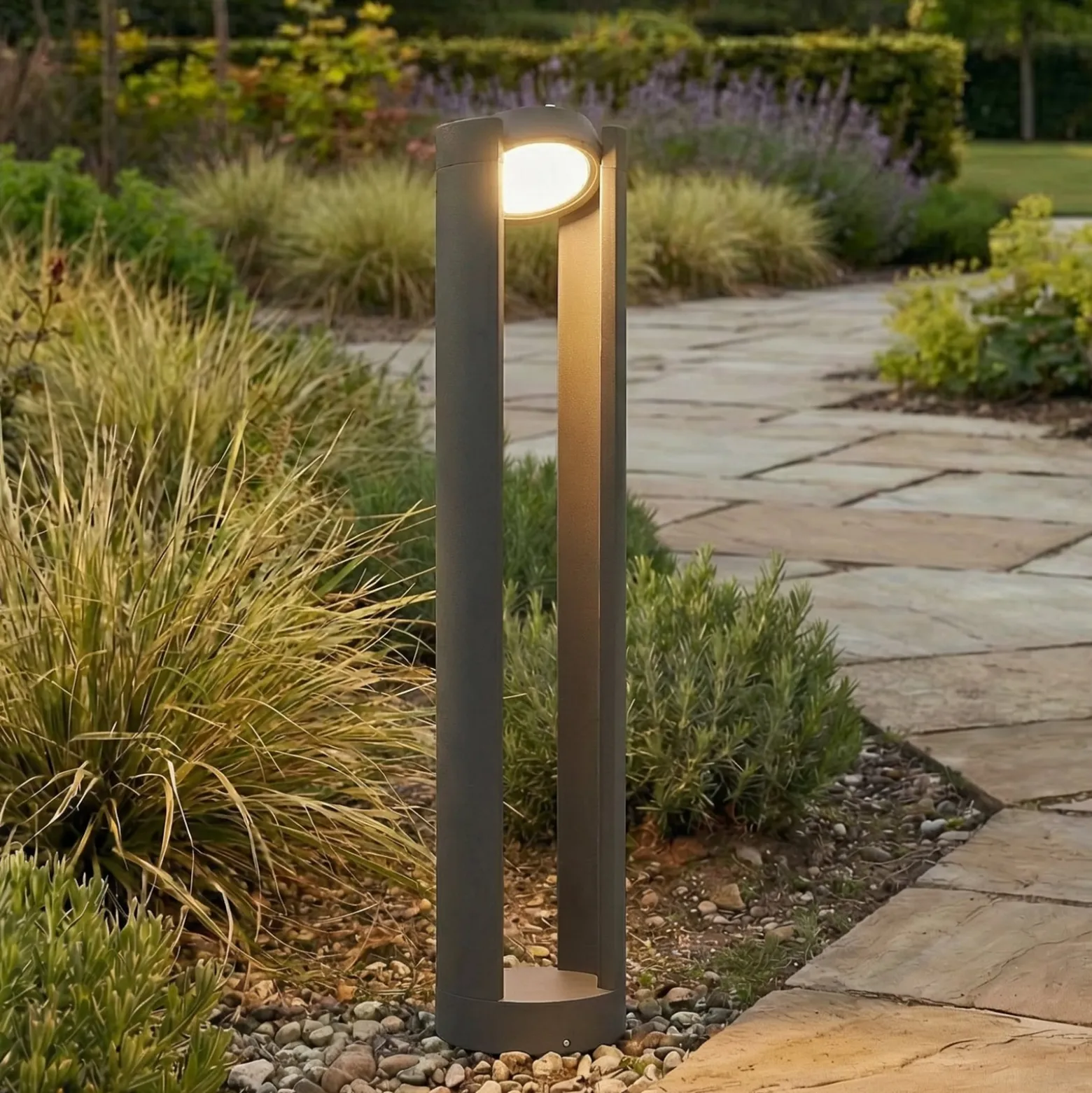 Lucande LED-Pollerleuchte Dylen, grau, Metall, 80 cm, IP65