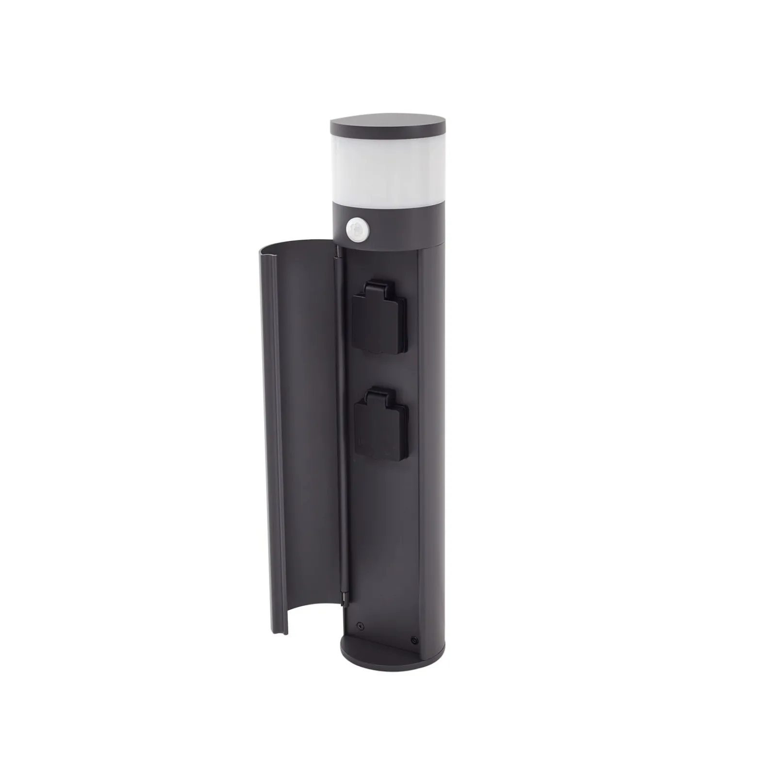 Lucande Sockellampe Corban, grau, Sensor, Steckdosen, IP44