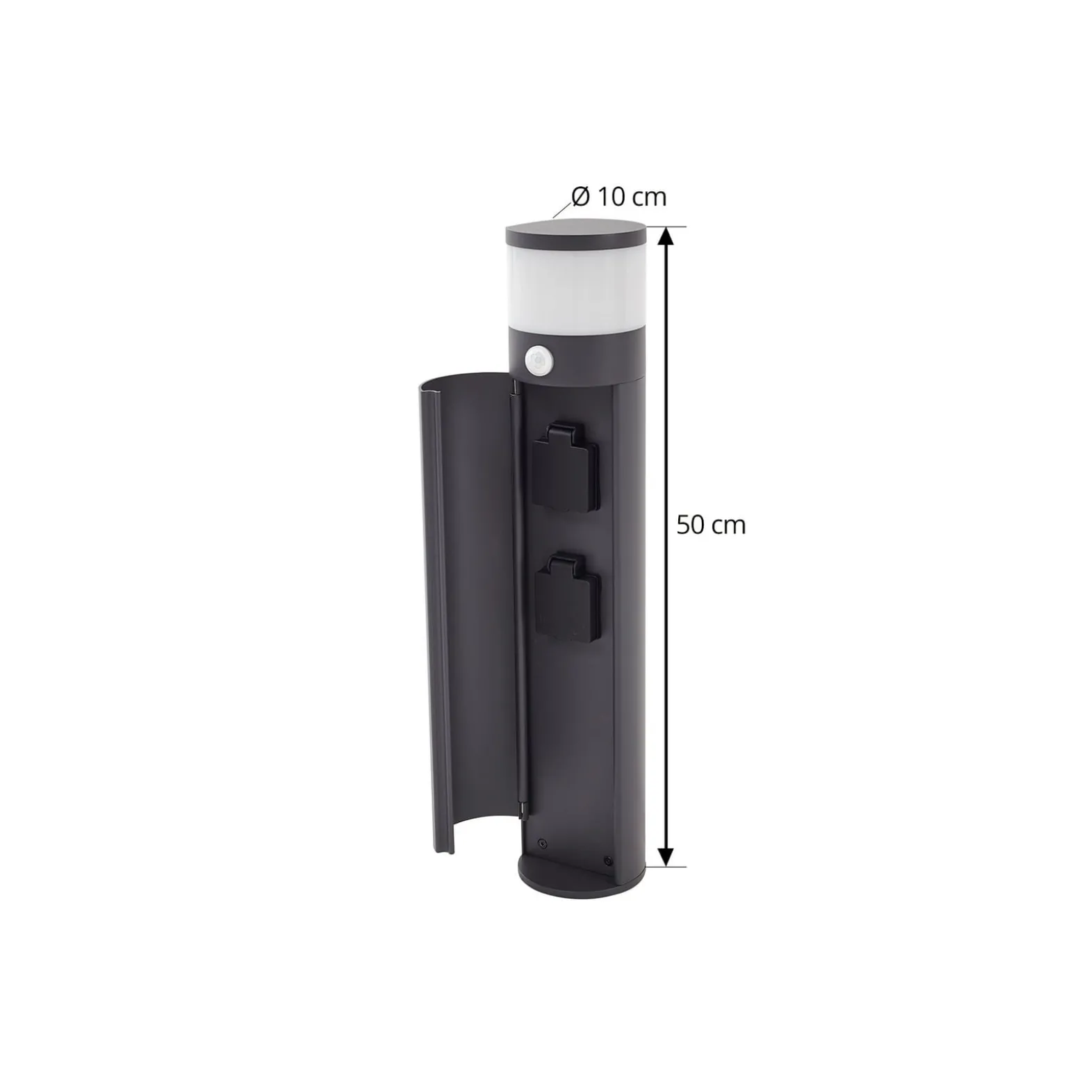 Lucande Sockellampe Corban, grau, Sensor, Steckdosen, IP44