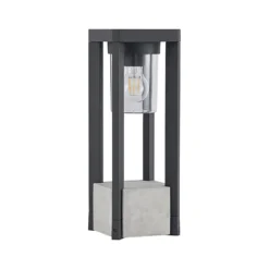 Lucande Sockelleuchte Kalisa, E27, IP44, 42 cm, grau, Metall