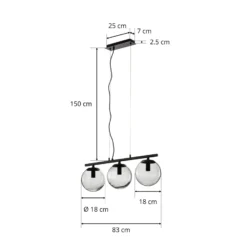 Lucande Sotiana Hängelampe, 3-fl., lang, schwarz