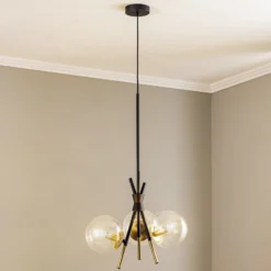 Lucande Sotiana Hängelampe, 3-fl., rund, messing