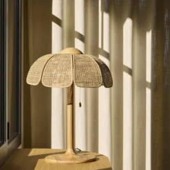 MARKET SET Tischlampe Coquillage, Rohrgeflecht/Holz, E27