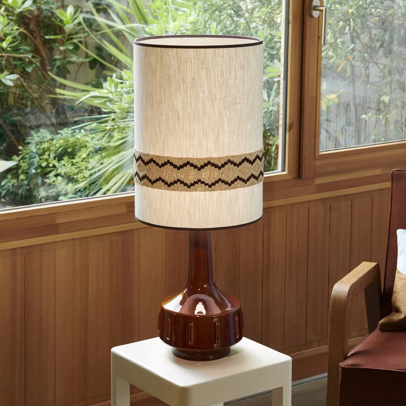 MARKET SET Tischlampe Jimmy, braun/beigefarben, 83 cm, Borte