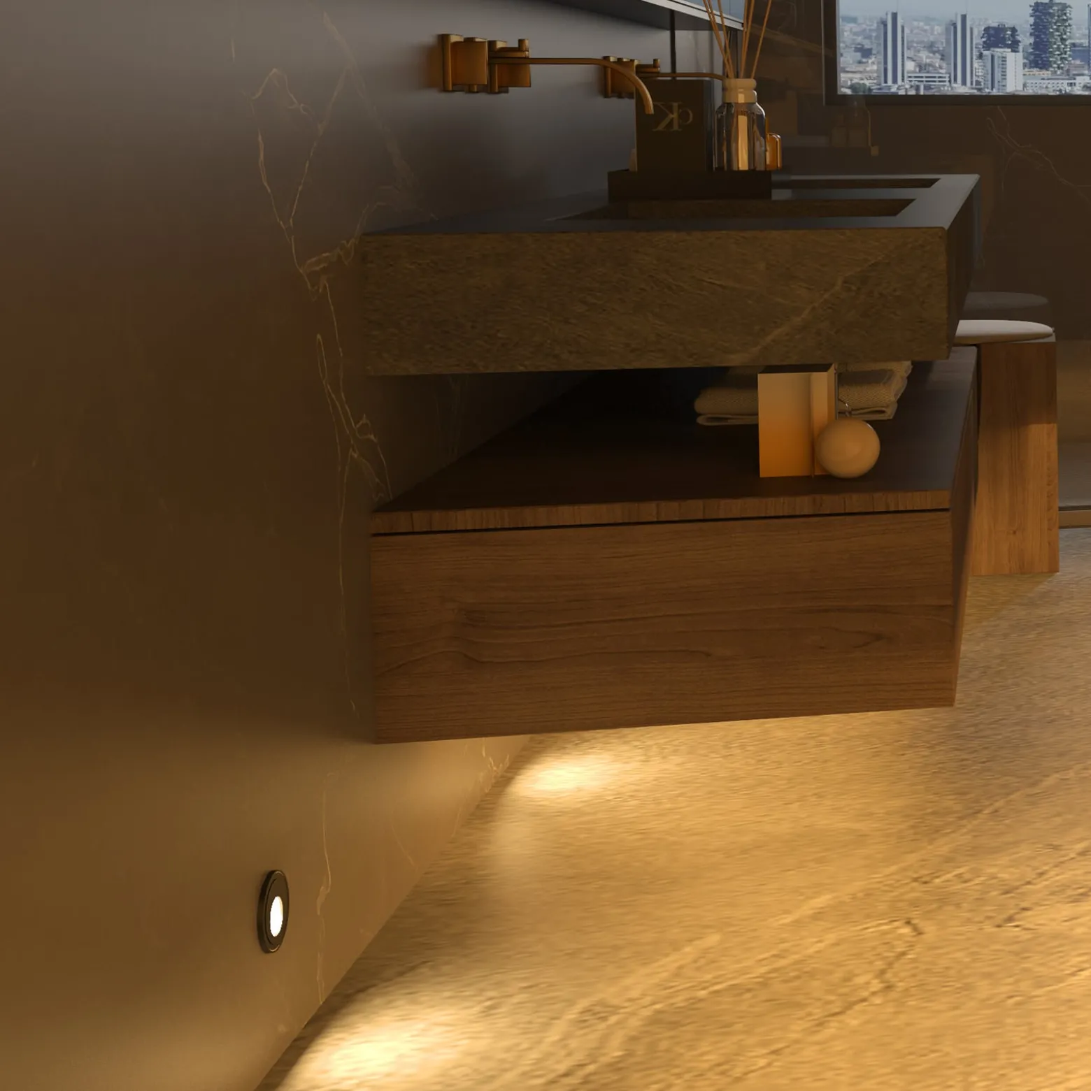 Molto Luce LED-Einbaulampe Wall 68R Glass IP44 RD, schwarz