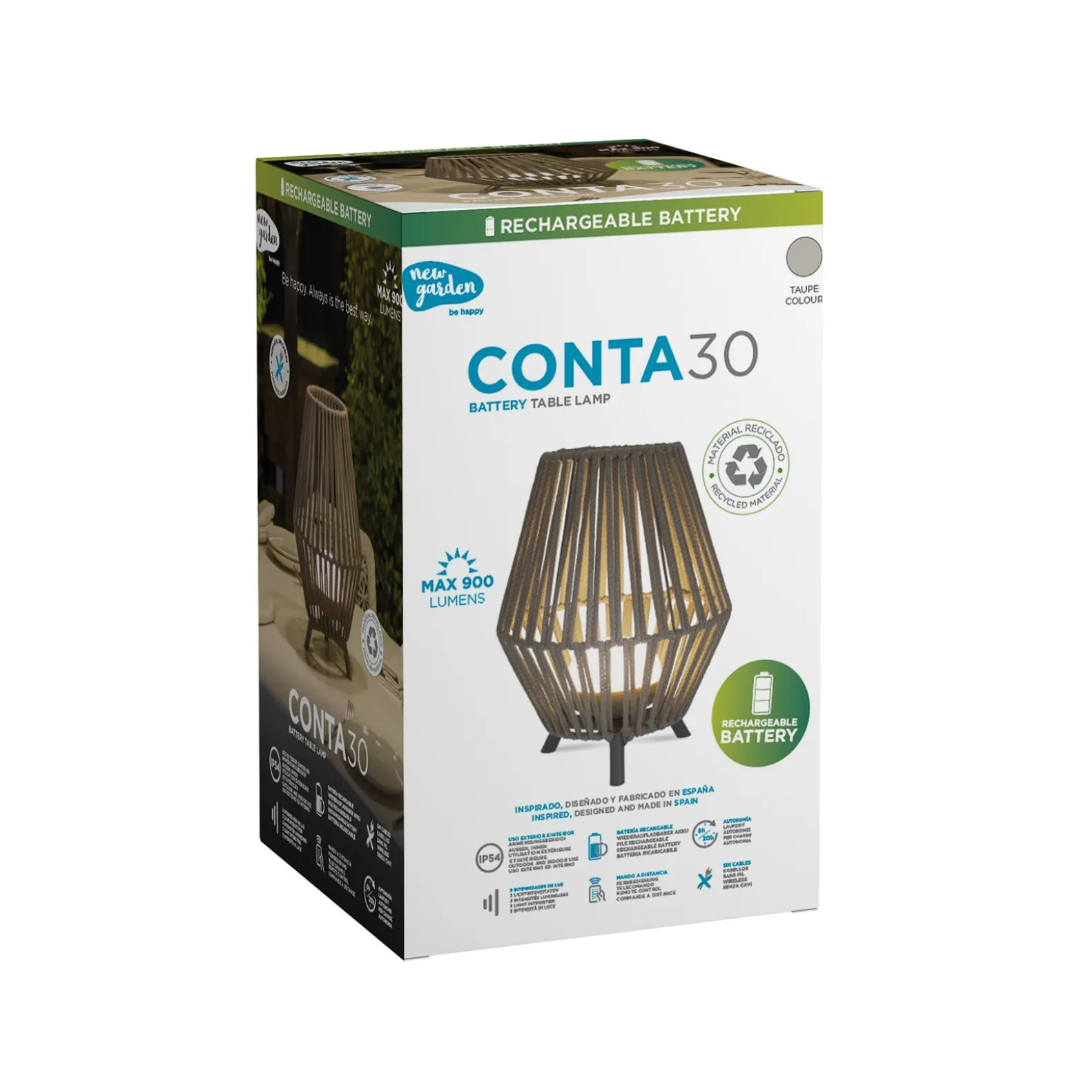Newgarden Conta LED-Akku-Tischlampe taupe 32cm