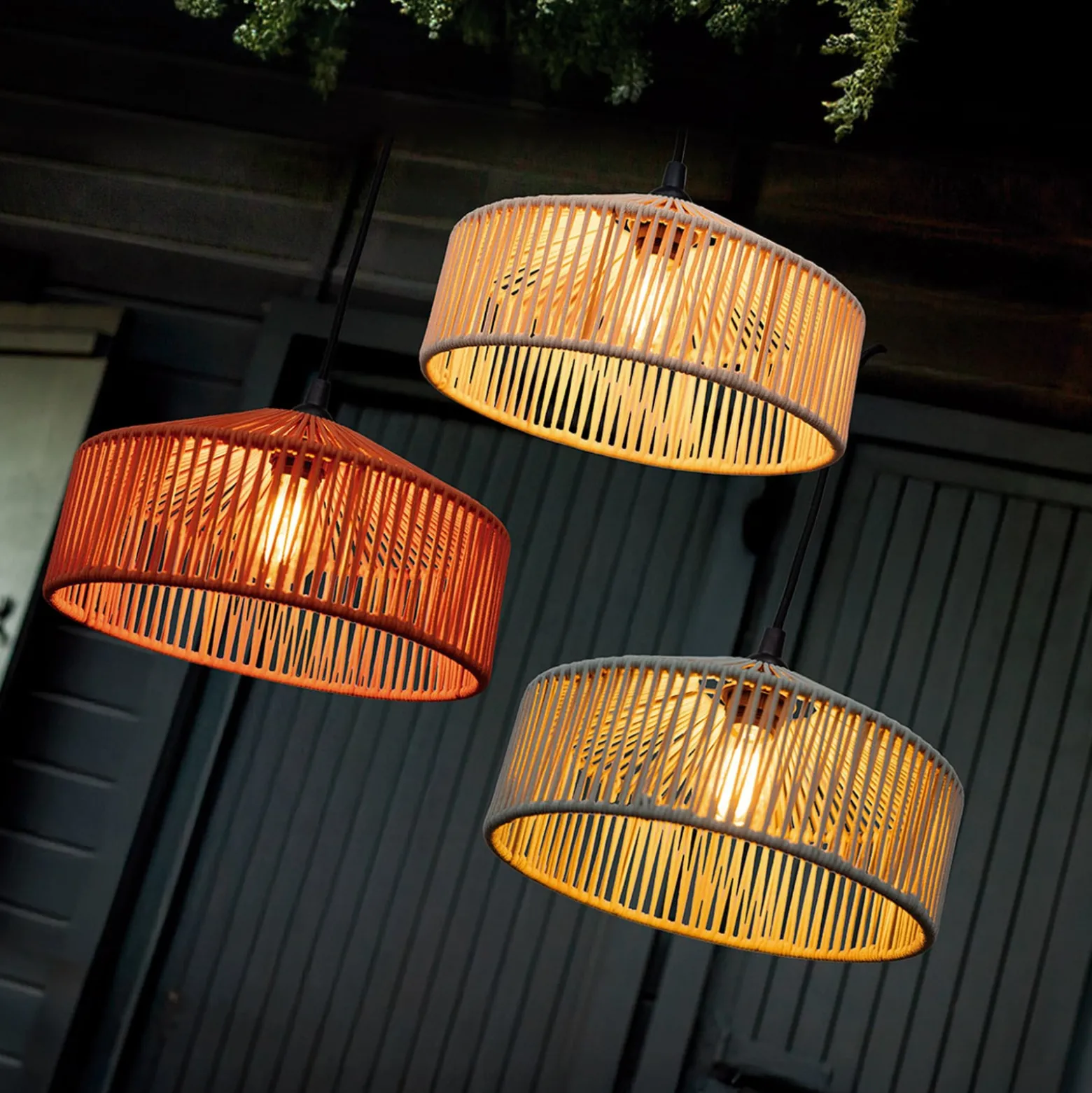 Newgarden Pendelleuchte Calabardina, weiß, Seil, Ø30cm, IP44