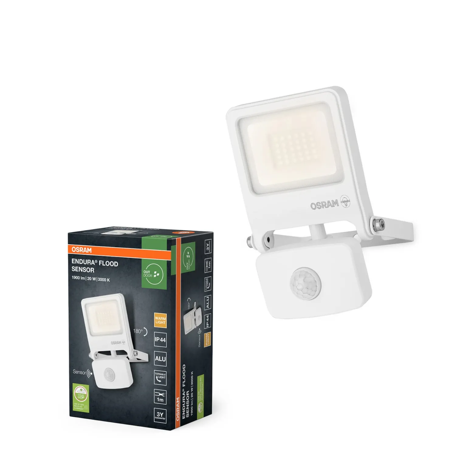 OSRAM Außenstrahler ENDURA FLOOD, weiß, Sensor 20 W 830 IP44