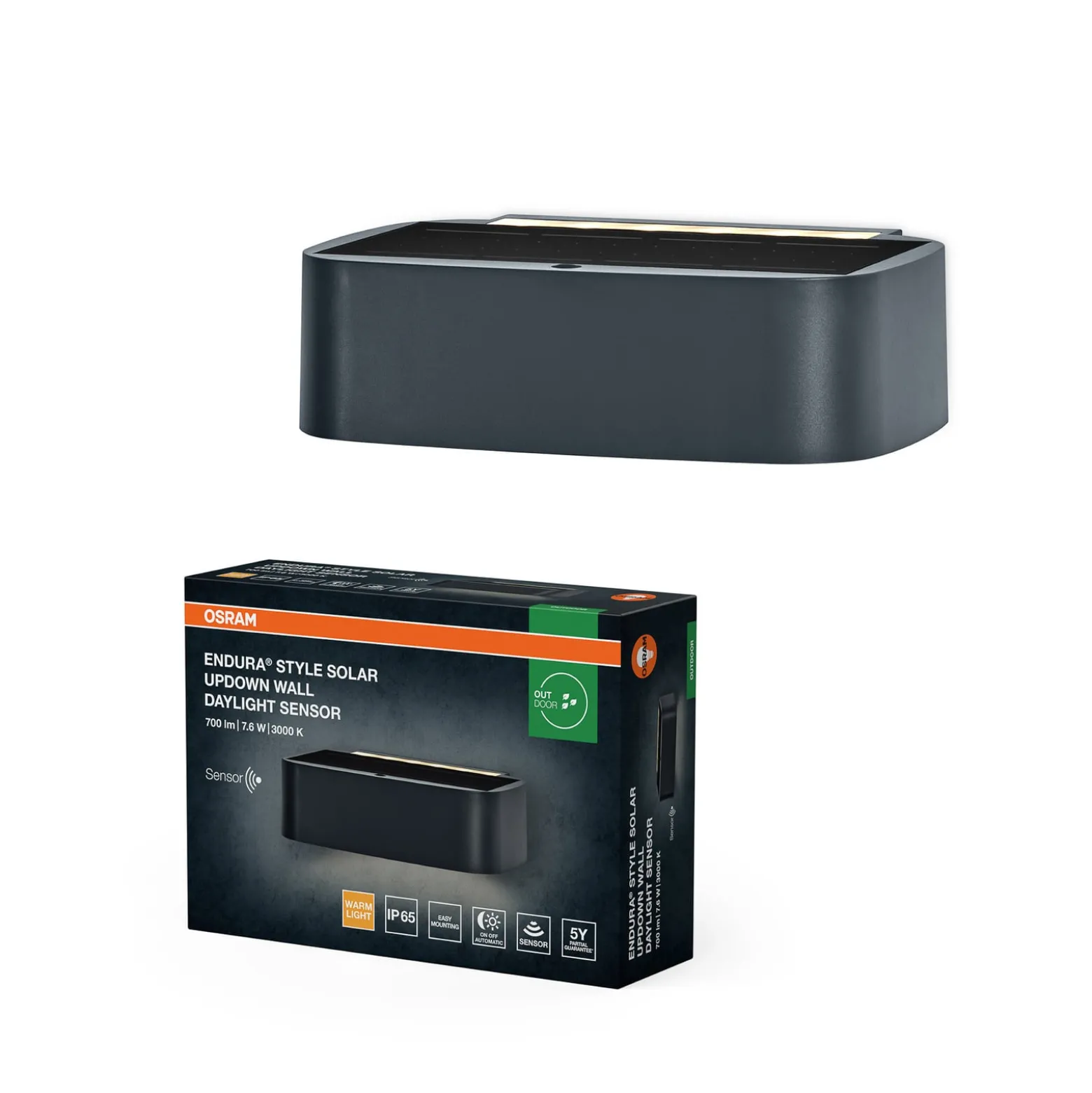 OSRAM Solar-Wandlampe ENDURA STYLE UPDOWN, grau, Sensor IP65