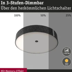 Paulmann LED-Deckenlampe Malika, anthrazit, Filz, 3-step-dim