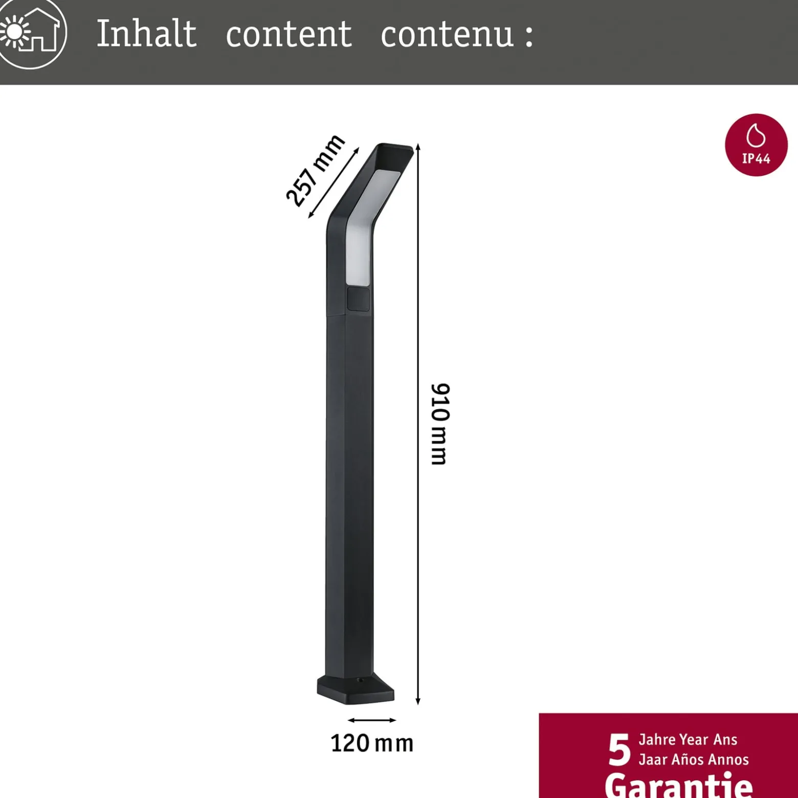 Paulmann LED-Wegeleuchte Merano, Sensor, Alu, anthrazit