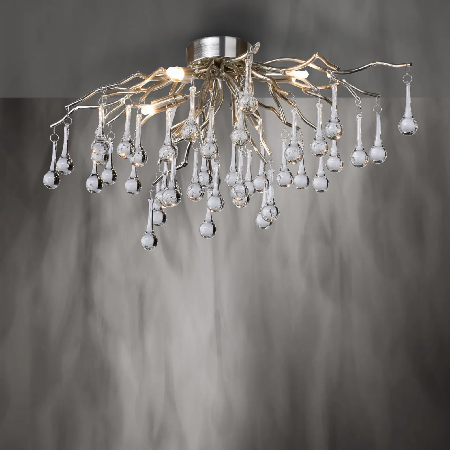 Paul Neuhaus Deckenleuchte Icicle, Glasbehang, 4-fl., silber