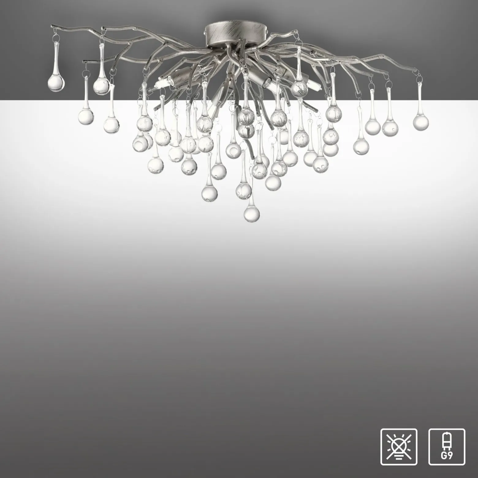 Paul Neuhaus Deckenleuchte Icicle, Glasbehang, 4-fl., silber