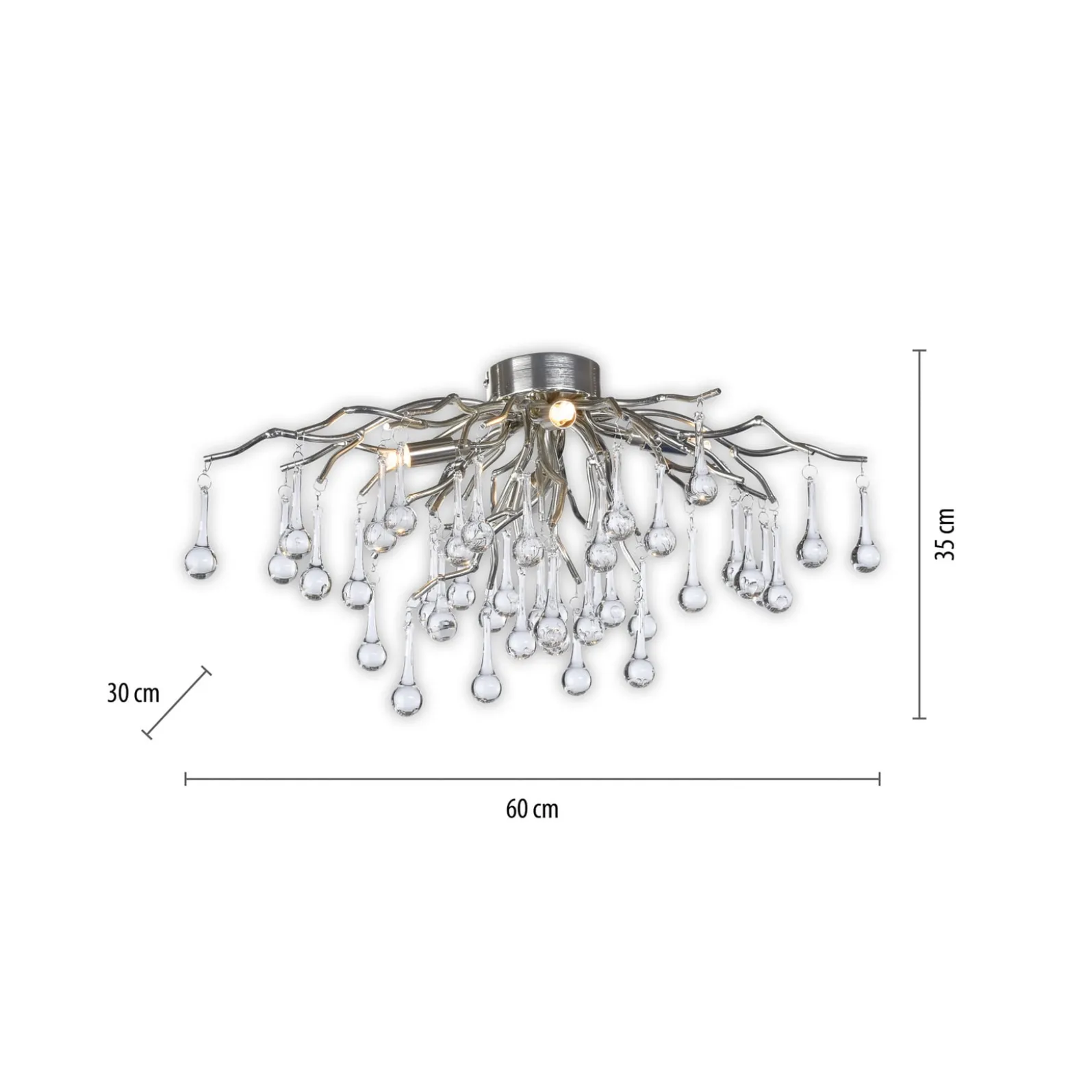 Paul Neuhaus Deckenleuchte Icicle, Glasbehang, 4-fl., silber