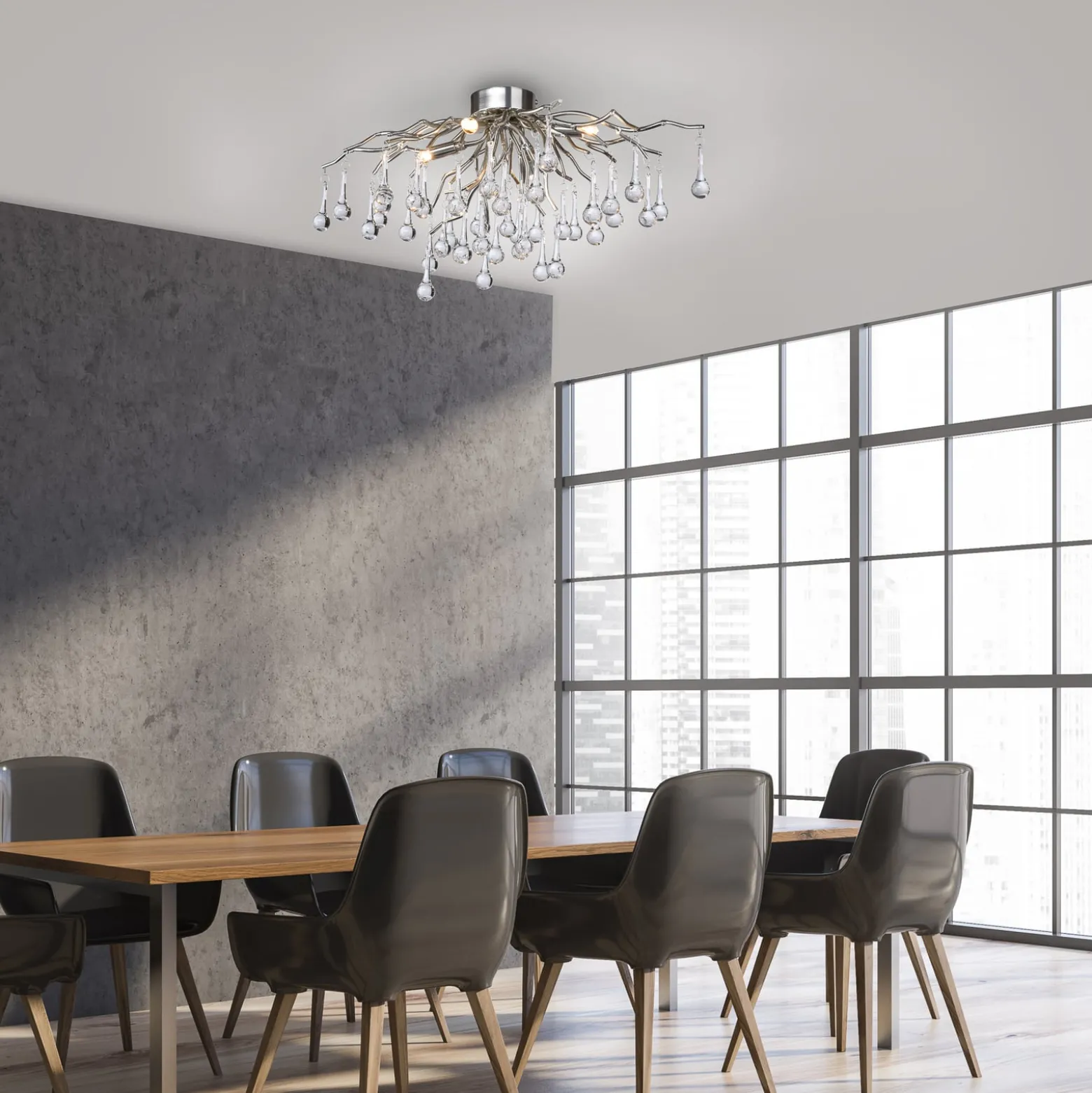 Paul Neuhaus Deckenleuchte Icicle, Glasbehang, 4-fl., silber