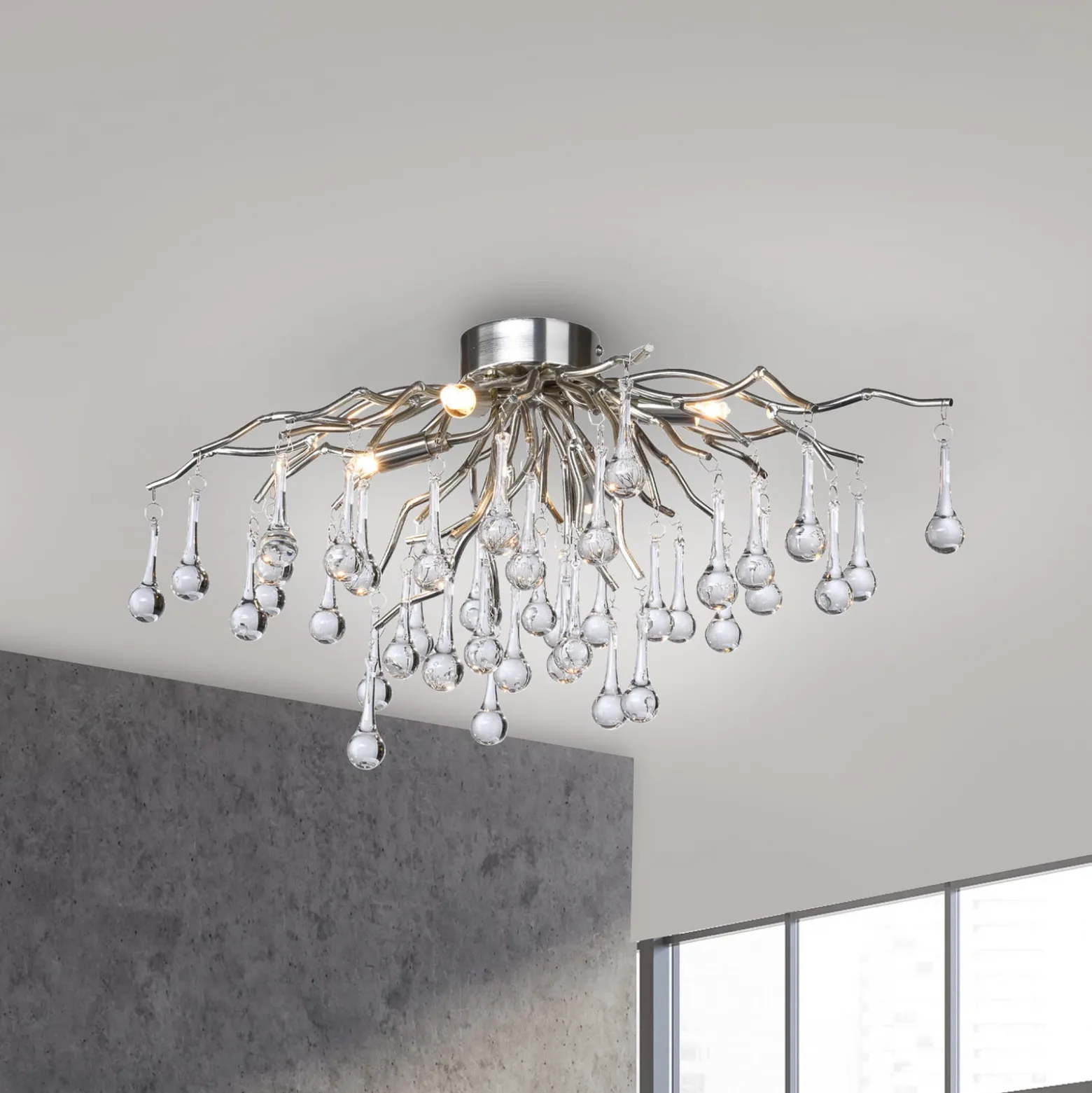 Paul Neuhaus Deckenleuchte Icicle, Glasbehang, 4-fl., silber