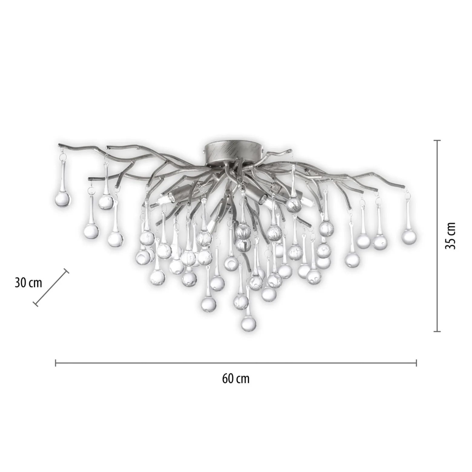 Paul Neuhaus Deckenleuchte Icicle, Glasbehang, 4-fl., silber