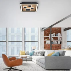 Paul Neuhaus LED-Deckenlampe Eliza, Eiche geölt, 48 x 48 cm