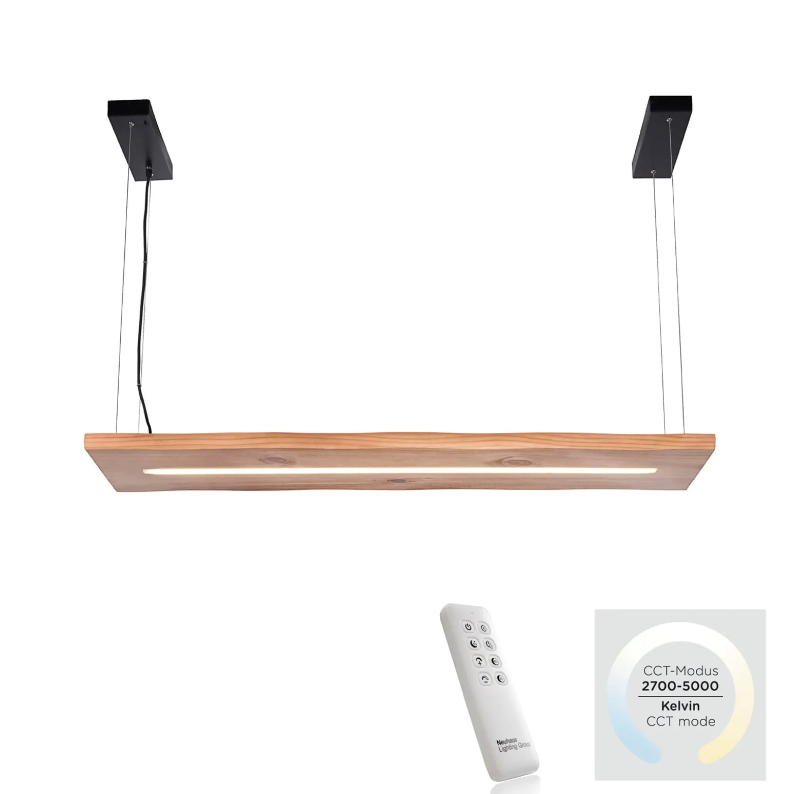 Paul Neuhaus LED-Hängelampe Palma, Holz, CCT, dimmbar, 100cm