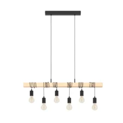 Pendellampe Townshend mit Holz, sechsflammig