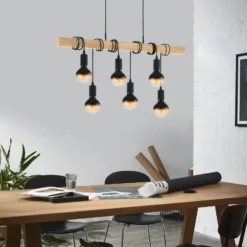 Pendellampe Townshend mit Holz, sechsflammig