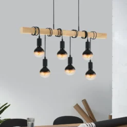 Pendellampe Townshend mit Holz, sechsflammig